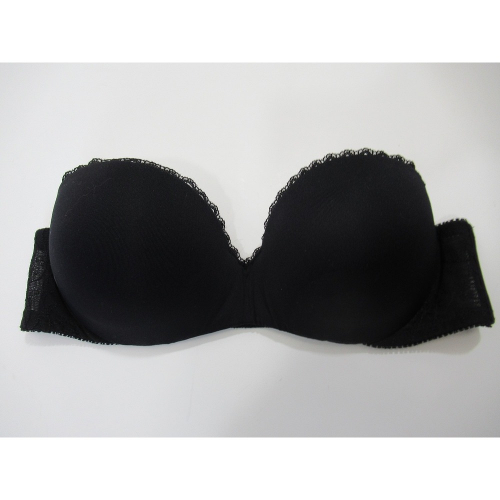 Lily of France Padded Push Up Strapless Bra 34B Black Underwire 2111121